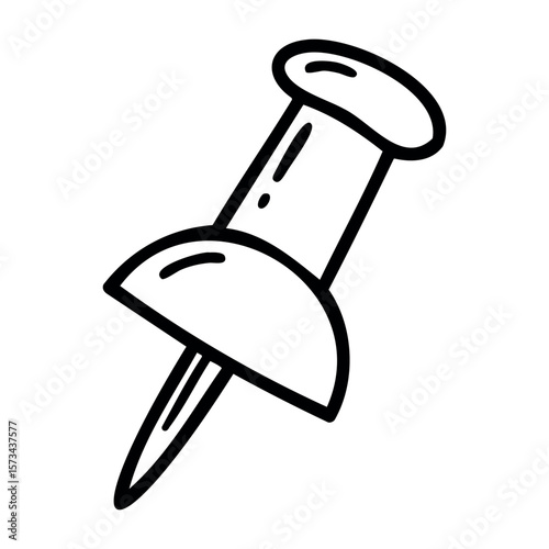 Simple black and white drawing of a push pin. Vector hand-drawn doodle illustration