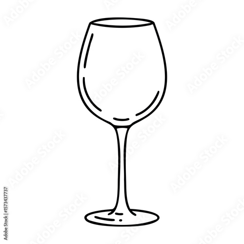 Outline of an empty wine glass on a white background. Vector hand-drawn doodle illustration