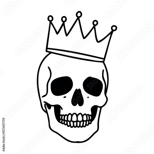 Cartoon skull with crown: royal symbol of mortality and power. Vector hand-drawn doodle illustration