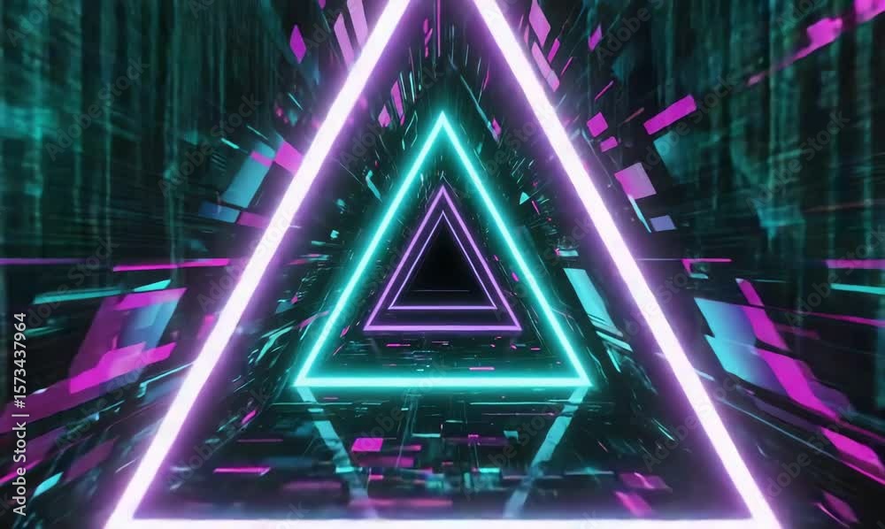 a mesmerizing ride through an abstract neon triangle tunnel