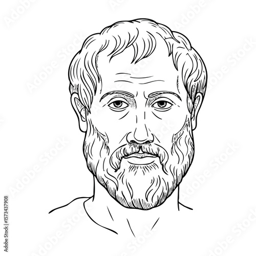 Hand-drawn portrait of mature caucasian male philosopher with beard. Vector hand-drawn doodle illustration