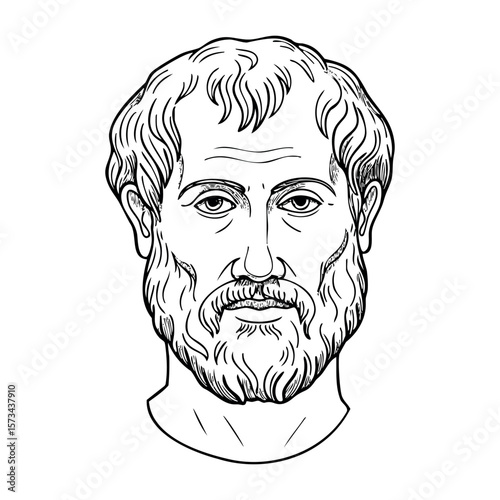 Illustrated portrait of historical male philosopher with beard. Vector hand-drawn doodle illustration
