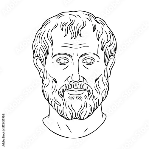 Ancient philosopher line art portrait with beard. Vector hand-drawn doodle illustration