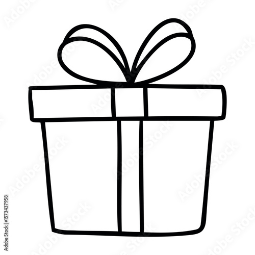 Hand-drawn gift box with bow line art. Vector hand-drawn doodle illustration