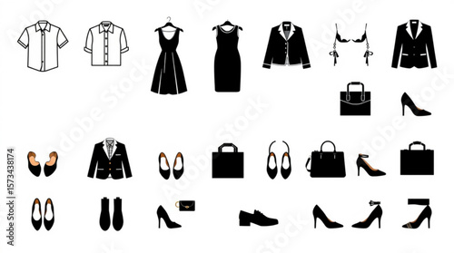 Illustration showing various types of clothing items including dresses shirts and shoes and accessories created with generated ai