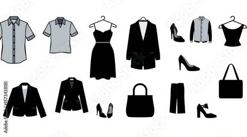 Illustration of an assortment of clothing items including shirts dresses and shoes bags and pants created with generated ai
