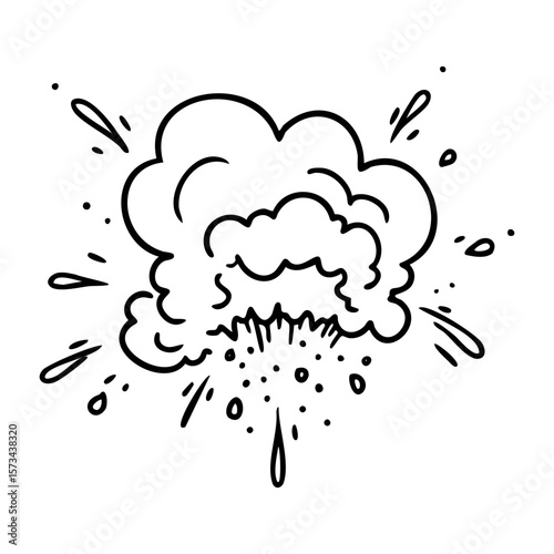 Hand-drawn explosion illustration with cloud and debris effect. Vector hand-drawn doodle illustration
