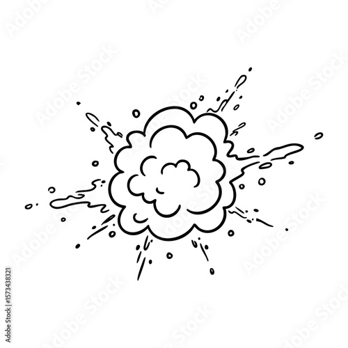 Hand-drawn comic explosion sketch with cloud burst and spatter lines. Vector hand-drawn doodle illustration
