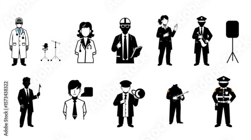 Illustration showing various professions including doctors engineers and law enforcement officers created with generated ai