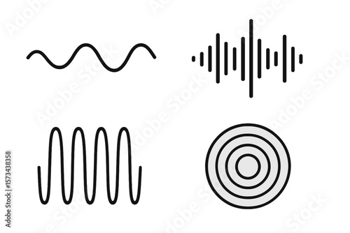 Vector illustration of a set of waving, sound, vibration and pulsing lines serving as graphic design elements for a music app