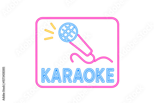 Neon sign featuring a microphone and the word Karaoke in bold lettering on a billboard
