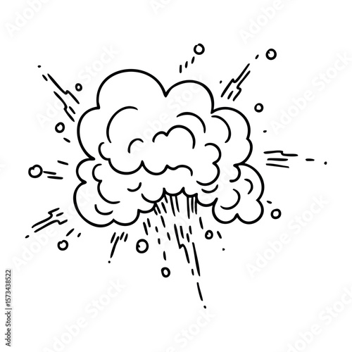 Hand-drawn cloud with thunderstorms and raindrops illustration. Vector hand-drawn doodle illustration