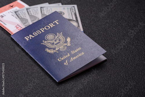 US passport for travelling, flying and doing business. USA document, id