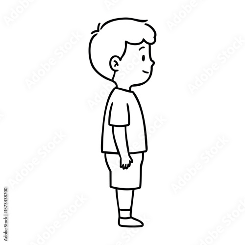 Outline of a young caucasian boy in profile. Vector hand-drawn doodle illustration