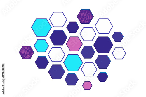 Retrofuturistic 80s style dynamic tech wallpaper featuring isolated hexagon shapes vector abstract geometric technology retrowave sci-fi texture on a light background with a simple halftone hex