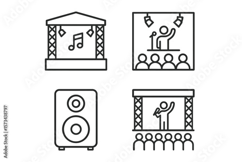Vector illustration of a concert stage line icon set on a white background
