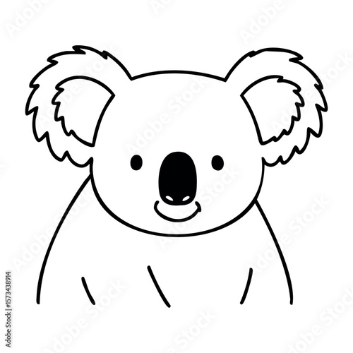 Illustration of a smiling koala with minimalist lines. Vector hand-drawn doodle illustration
