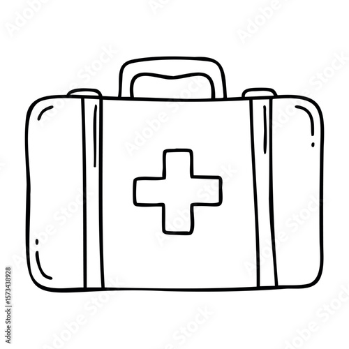 Simple hand-drawn first aid kit with cross symbol. Vector hand-drawn doodle illustration