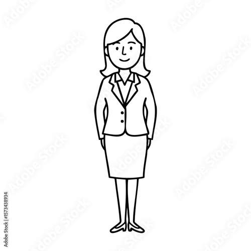 Cartoon drawing of a caucasian female adult in business attire. Vector hand-drawn doodle illustration