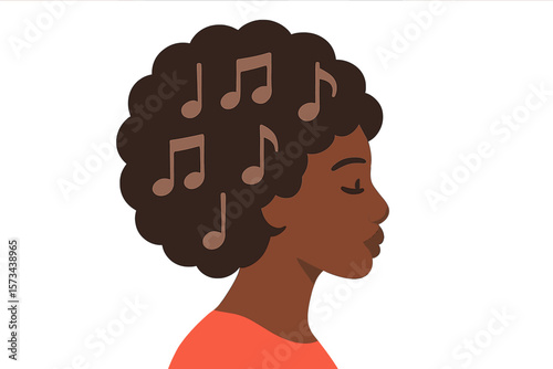 Vector illustration of a black woman with music notes in her hair