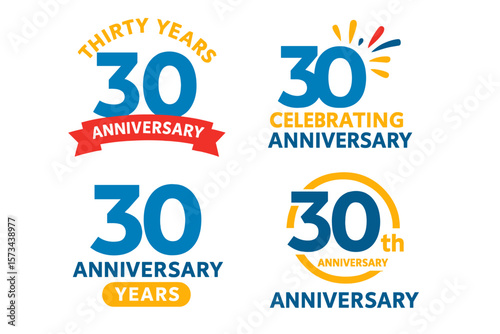 Thirty years Celebrating Anniversary Logo, Set of 30th Anniversary logotype design