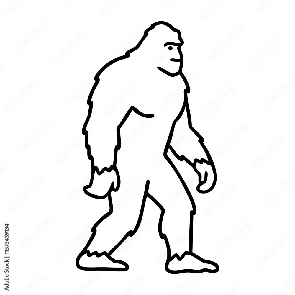 Fototapeta premium Stylized bigfoot outline with minimalist details. Vector hand-drawn doodle illustration