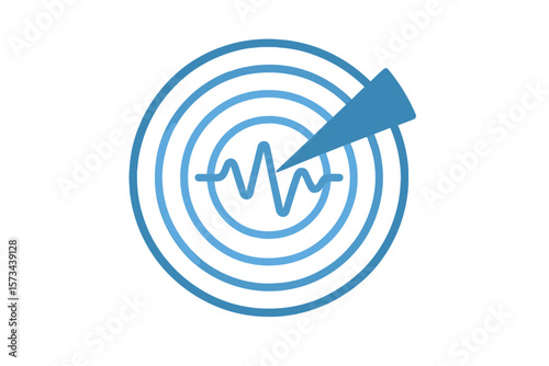 Wave sonar, radar with signal, icon of pulse, concentric sound circle, high sonic frequency with vibration in air, noise and energy from speaker, symbol of radio, military protection and scan, vector
