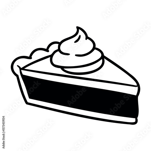 Slice of pie with whipped cream on top. Vector hand-drawn doodle illustration