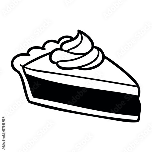 Delicious slice of creamy pie dessert with whipped topping. Vector hand-drawn doodle illustration