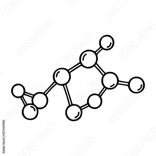 Chemical structure of aspirin molecule depicting bonds and atoms. Vector hand-drawn doodle illustration