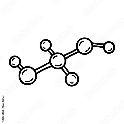 Simple line diagram of molecular structure with connected spheres. Vector hand-drawn doodle illustration