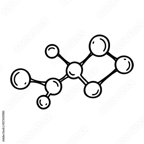 Simple molecular structure diagram with connected spheres. Vector hand-drawn doodle illustration