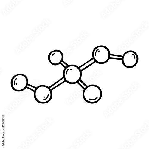 Simple molecular structure diagram of organic molecule with multiple bonds. Vector hand-drawn doodle illustration