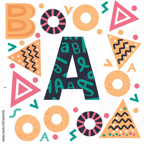 Letter A decorated with colorful school elements