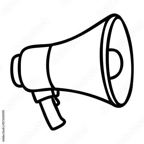 Black and white megaphone line drawing for communication concepts. Vector hand-drawn doodle illustration