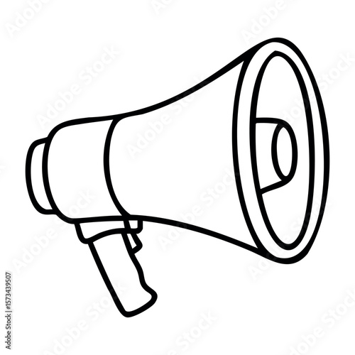Simple black and white megaphone drawing in profile view. Vector hand-drawn doodle illustration