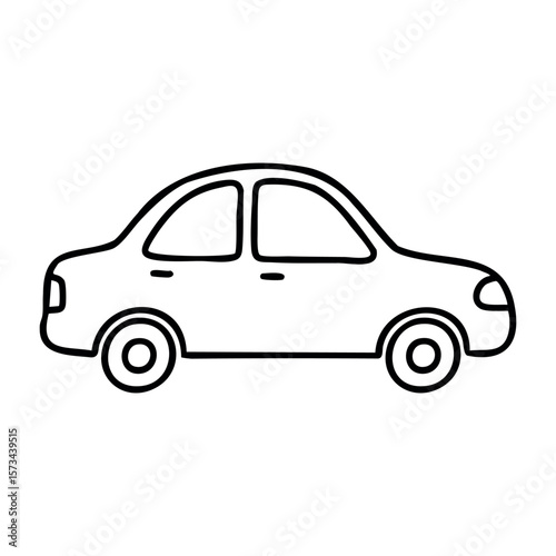 Simple outline of a compact car side view illustration. Vector hand-drawn doodle illustration