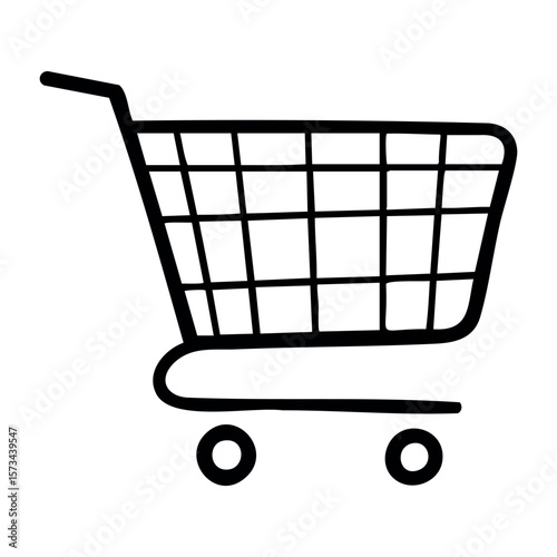 Empty shopping cart illustration with bold lines. Vector hand-drawn doodle illustration
