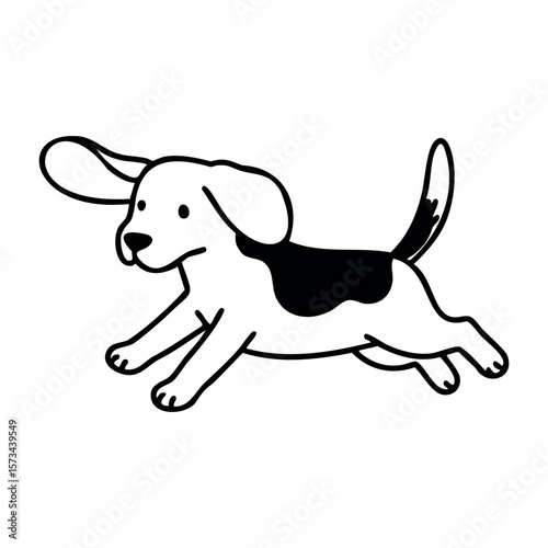 Playful cartoon beagle puppy running with floppy ears. Vector hand-drawn doodle illustration
