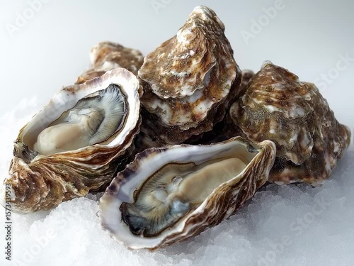 Fresh Oysters on Ice with Lemon and Sea Coral Decoration – Gourmet Seafood Close-Up