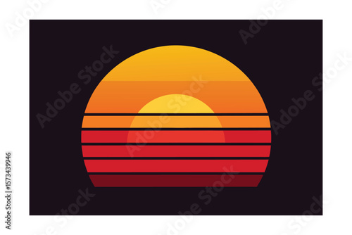 Stylized Sunset With Bold Horizontal Bands Warm Golden Glow