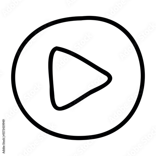 Simple play button icon design outlined in black. Vector hand-drawn doodle illustration