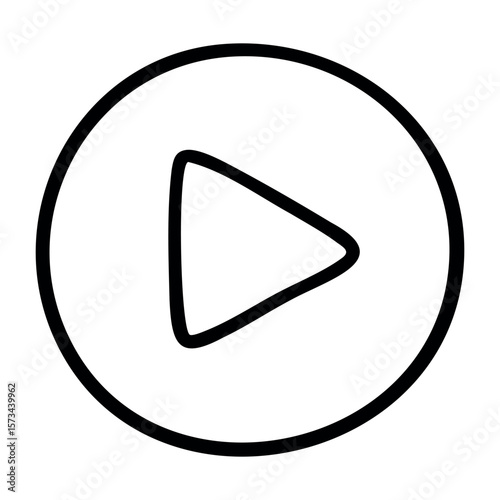 Play button icon outline for media control apps and interfaces. Vector hand-drawn doodle illustration