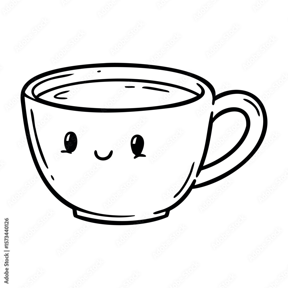 Cute kawaii coffee cup with smiling face. Vector hand-drawn doodle illustration Cute kawaii coffee cup with smiling face. Vector hand-drawn doodle illustration