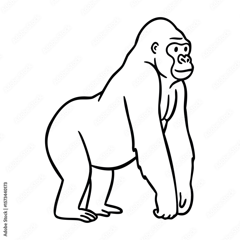 Obraz premium Outline of a standing gorilla facing left with minimalist style. Vector hand-drawn doodle illustration