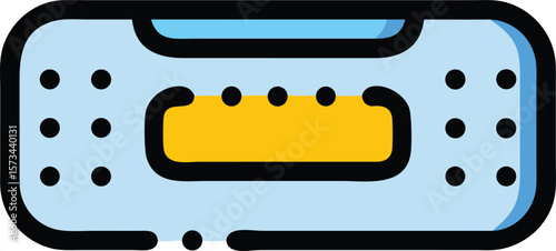 Light Blue Rectangular Band Aid with Yellow Center and Black Dots Dotted Pattern Medical Adhesive Plaster First Aid