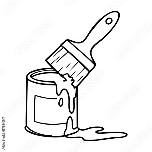 Paint brush and dripping can line art illustration. Vector hand-drawn doodle illustration