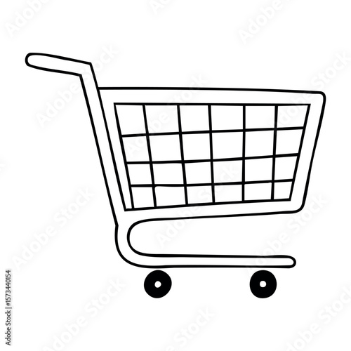 Simple shopping cart line art illustration. Vector hand-drawn doodle illustration