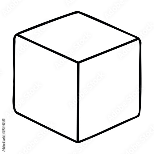 Simple hand-drawn cube line art illustration. Vector hand-drawn doodle illustration