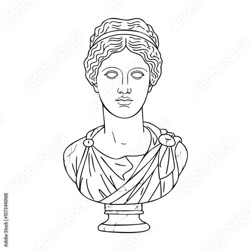 Classical greek bust outline drawing of ancient female statue. Vector hand-drawn doodle illustration
